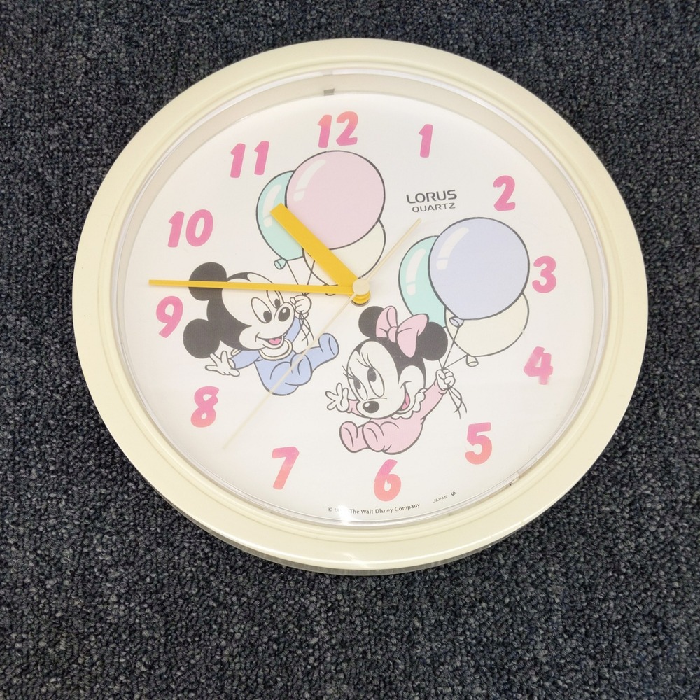 Vintage 1984 Lorus Wall Clock Walt Disney Baby Mickey Minnie Mouse